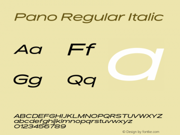 Pano Regular Italic Italic Version 1.000;PS 1.0;hotconv 1.0.72;makeotf.lib2.5.5900图片样张
