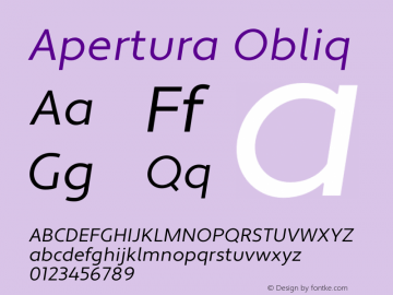 Apertura-Obliq Version 1.000 2008 initial release Font Sample