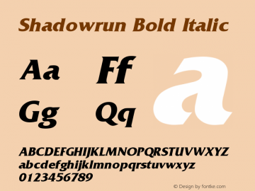 Shadowrun Bold Italic Converter: Windows Type 1 Installer V1.0d.￿Font: V1.0图片样张