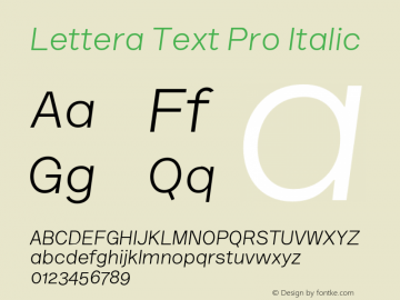 LetteraTextPro-Italic Version 1.0 Font Sample