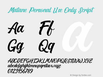 MatanePersonalUseOnly-Script Version 1.001 Font Sample