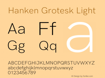Hanken Grotesk Light Version 1.029;PS 001.029;hotconv 1.0.88;makeotf.lib2.5.64775 Font Sample