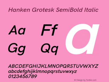 Hanken Grotesk SemiBold Italic Version 2.032;PS 002.032;hotconv 1.0.88;makeotf.lib2.5.64775 Font Sample