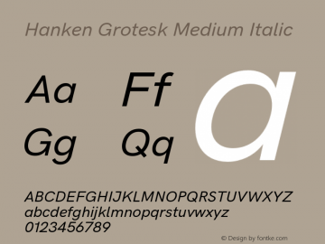 Hanken Grotesk Medium Italic Version 2.032;PS 002.032;hotconv 1.0.88;makeotf.lib2.5.64775 Font Sample