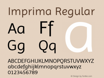 Imprima Regular Version 1.001 Font Sample