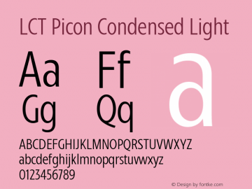 LCT Picon Condensed Light Version 1.001;PS 1.1;hotconv 1.0.88;makeotf.lib2.5.647800 Font Sample