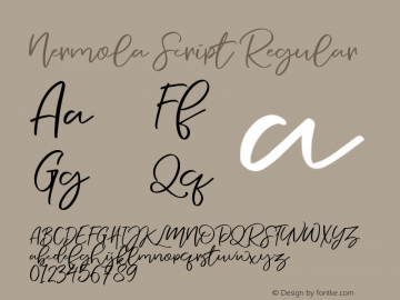 Nermola Script Regular Version 1.000;PS 001.000;hotconv 1.0.88;makeotf.lib2.5.64775 Font Sample