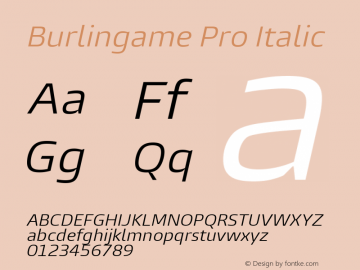 Burlingame Pro Italic Version 1.000 Font Sample