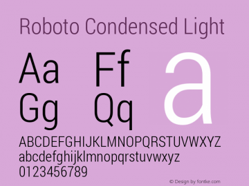 Roboto Condensed Light Version 1.200311; 2013 Font Sample