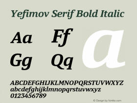 Yefimov Serif Bold Italic Version 1.000 Font Sample