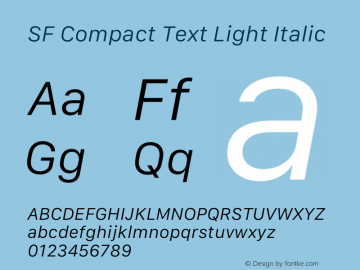 SF Compact Text Light Italic 13.0d1e25 Font Sample