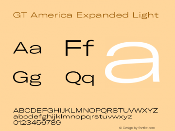 GT America Expanded Light Version 5.001;PS 005.001;hotconv 1.0.88;makeotf.lib2.5.64775 Font Sample