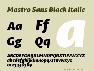 Mastro Sans Black Italic Version 1.000;PS 001.000;hotconv 1.0.88;makeotf.lib2.5.64775 Font Sample