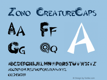 Zono CreatureCaps Macromedia Fontographer 4.1.4 11/6/00 Font Sample