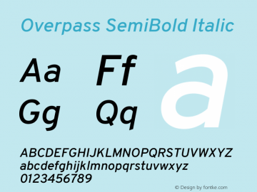 Overpass SemiBold Italic Version 3.000;DELV;Overpass Font Sample