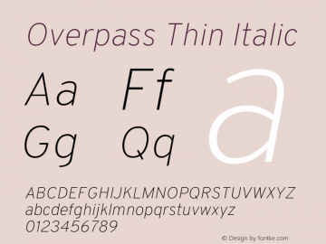 Overpass Thin Italic Version 3.000;DELV;Overpass Font Sample