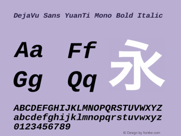 DejaVu Sans YuanTi Mono Bold Italic Version 9.00 Font Sample