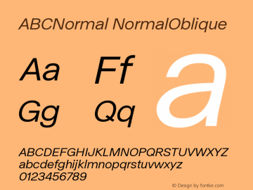 ABC Normal Normal Oblique Version 1.000 Font Sample