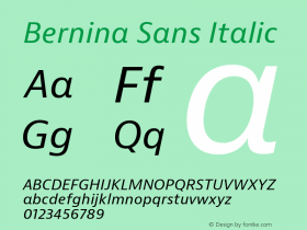 BerninaSans-Italic Version 1.001 Font Sample