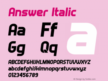 Answer Italic Version 1.000 Font Sample