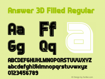 Answer 3D Filled Regular Version 1.000 Font Sample