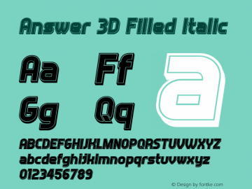 Answer 3D Filled Italic Version 1.000 Font Sample