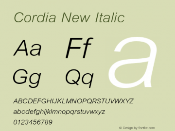 Cordia New Italic Version 2.1 - July 1995 Font Sample