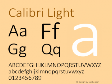 Calibri Light Version 1.02 Font Sample