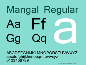 Mangal Regular Version 5.00 Font Sample