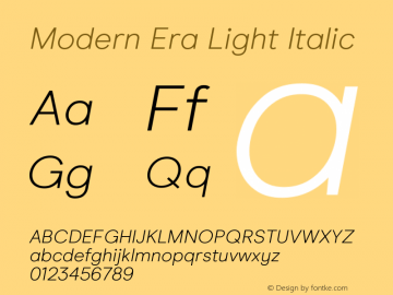 Modern Era Light Italic Version 2.011 Font Sample