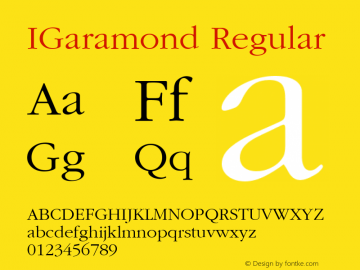 IGaramond Regular Altsys Fontographer 3.5  11/10/97 Font Sample