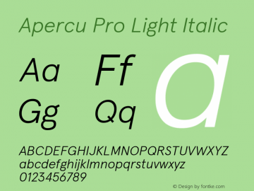 Apercu Pro Light Italic Version 3.003; ttfautohint (v1.5) Font Sample