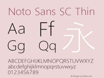 Noto Sans SC Thin Version 0.00 May 4, 2016图片样张
