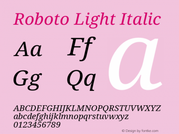 Roboto-LightItalic Version 2.00 June 3, 2016 Font Sample