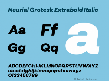 Neurial Grotesk Extrabold Italic Version 1.000;PS 001.000;hotconv 1.0.88;makeotf.lib2.5.64775图片样张