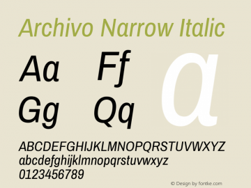 Archivo Narrow Italic 1.002; ttfautohint (v0.8)图片样张