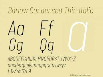 Barlow Condensed Thin Italic Version 1.403 Font Sample
