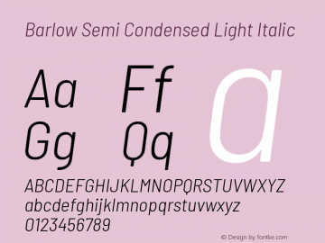 Barlow Semi Condensed Light Italic Version 1.403 Font Sample