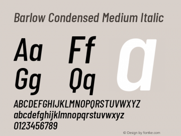 Barlow Condensed Medium Italic Version 1.403 Font Sample