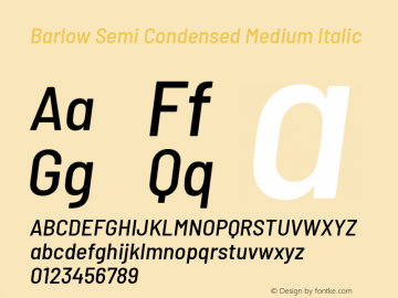 Barlow Semi Condensed Medium Italic Version 1.403 Font Sample