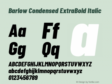 Barlow Condensed ExtraBold Italic Version 1.403 Font Sample