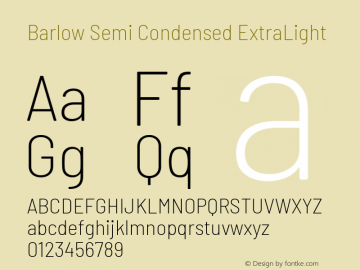 Barlow Semi Condensed ExtraLight Version 1.403 Font Sample