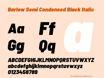 Barlow Semi Condensed Black Italic Version 1.403 Font Sample