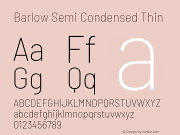 Barlow Semi Condensed Thin Version 1.403 Font Sample