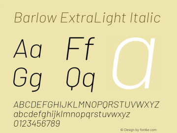 Barlow ExtraLight Italic Version 1.403 Font Sample