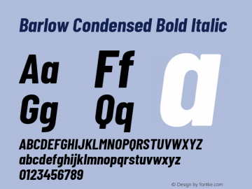 Barlow Condensed Bold Italic Version 1.403 Font Sample