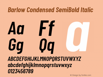 Barlow Condensed SemiBold Italic Version 1.403 Font Sample