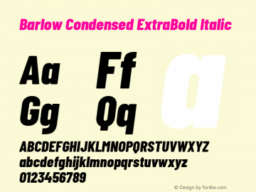 Barlow Condensed ExtraBold Italic Version 1.403 Font Sample