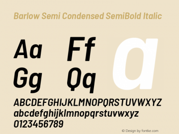 Barlow Semi Condensed SemiBold Italic Version 1.403 Font Sample