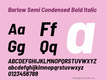 Barlow Semi Condensed Bold Italic Version 1.403 Font Sample